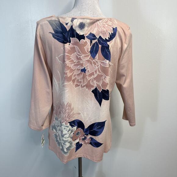 Charter Club Top Pullover sz Large Mauve Pink Blue Floral Stretch Career Casual - Picture 7 of 9